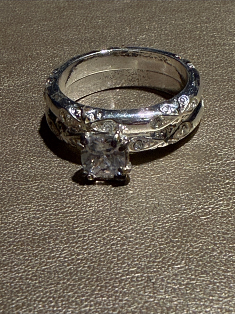 Silver-Tone Clear Stone Ring Set